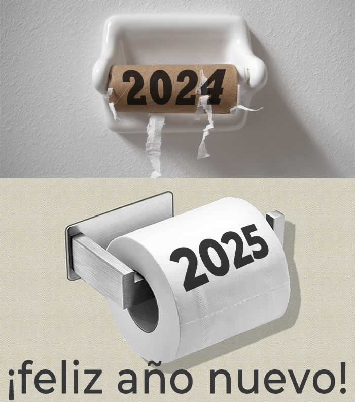 Imagen humorística rollo de papel higiénico para el año 2025