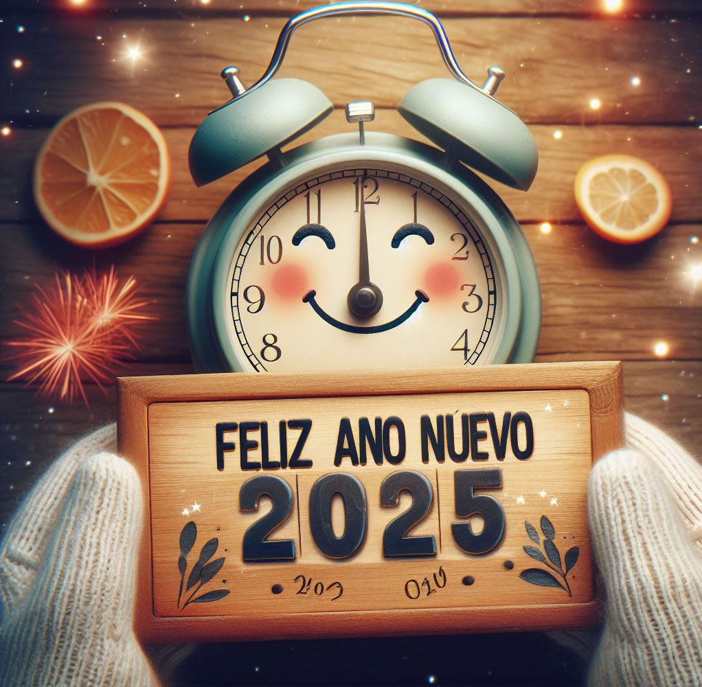 Saludos 2025 a medianoche en la víspera de Año Nuevo