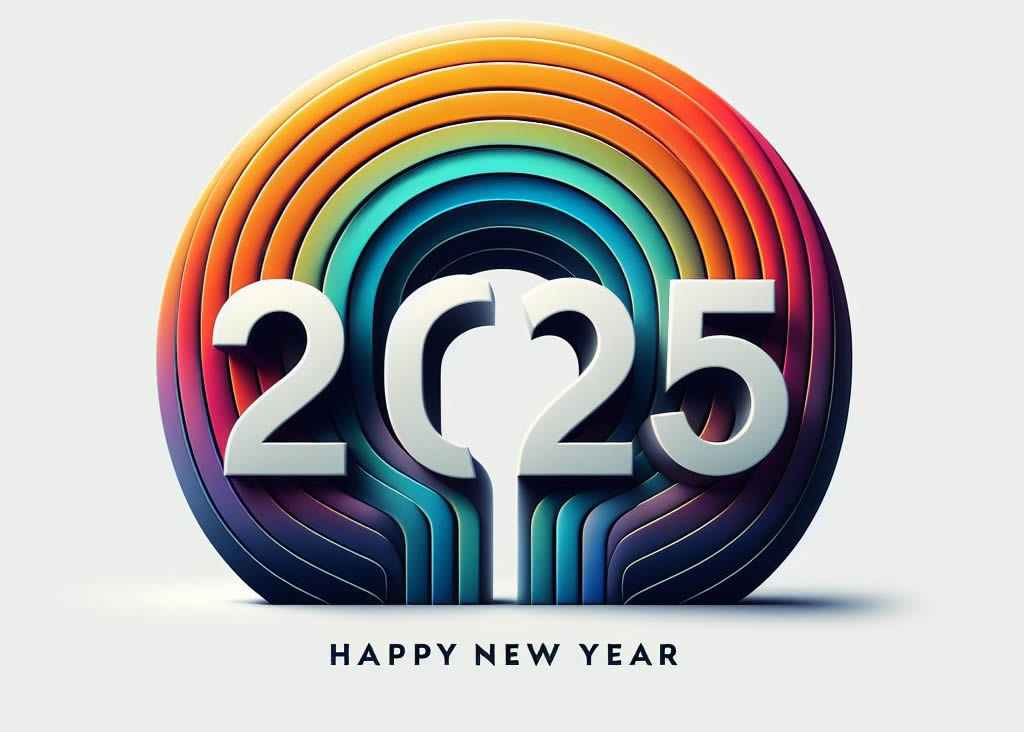 imagen con texto en 3D Happy New Year 2025
