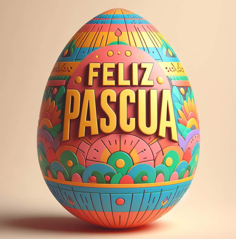 Imagen con un hermoso huevo de Pascua decorado con la escritura Feliz Pascua.