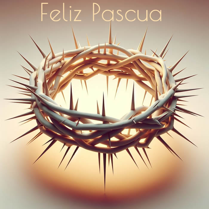 Imagen con una corona de espinas, usada en la crucifixión de Jesús con texto Felices Pascuas