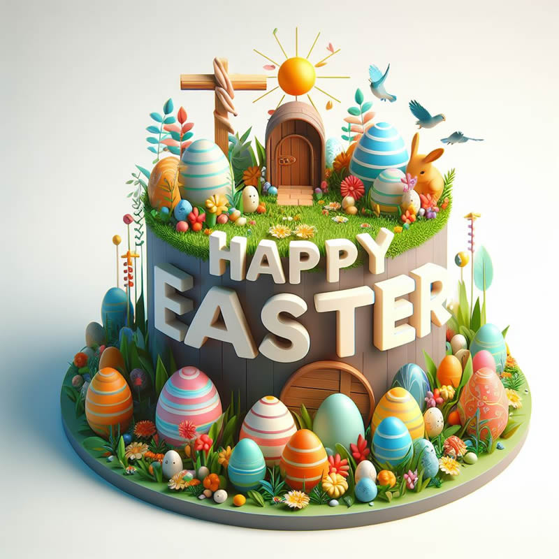 Imagen con escritura Feliz Pascua en inglés: Happy Easter, para felicitaciones  de Pascua.