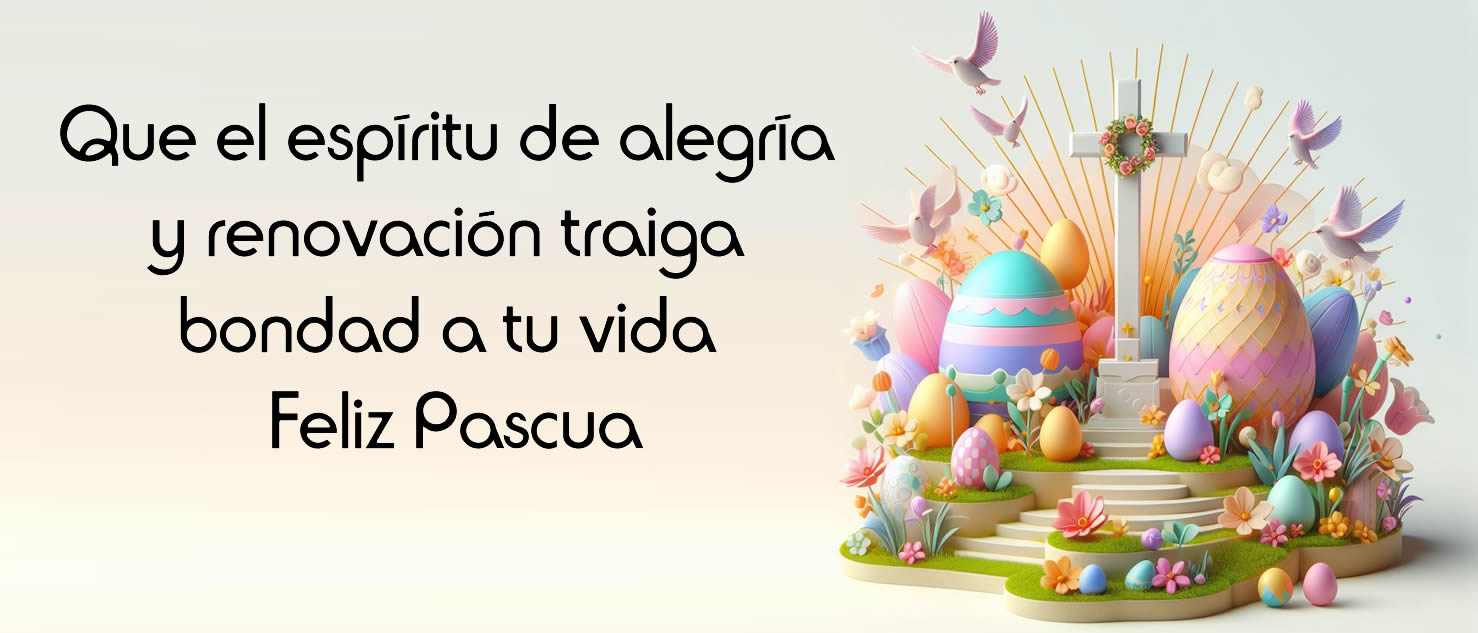 Elegante tarjeta de Pascua con mensaje: Que el espíritu de alegría y renovación traiga bondad a tu vida. Felices Pascuas.