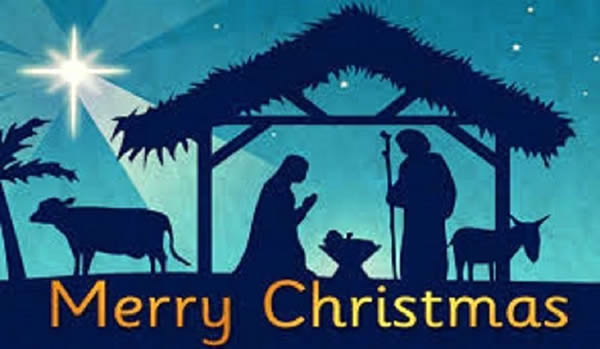 Imagen con representación de la natividad y escrita Merry Christmas