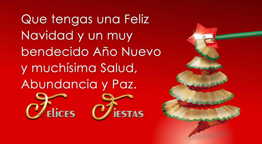  Imagen con una tarjeta de felicitación con un sacapuntas que produce un árbol de Navidad y un mensaje de Feliz Navidad y un feliz 2025