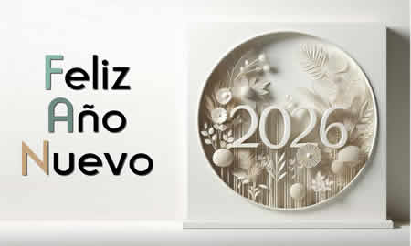 Elegante imagen en 3D con un gran 2026 y dos plantas verdes