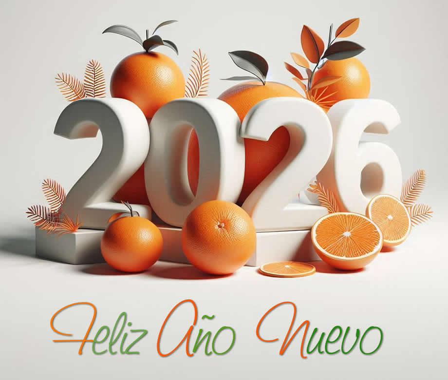 Saludos 2026 con naranjo