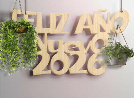 Imagen con efecto madera Feliz año nuevo 2026