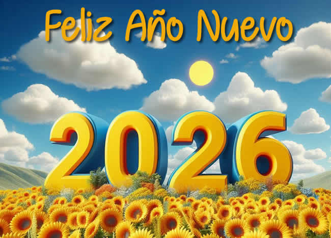 2026 tarjetas de felicitación feliz año nuevo 2026 imagen con flor de girasol