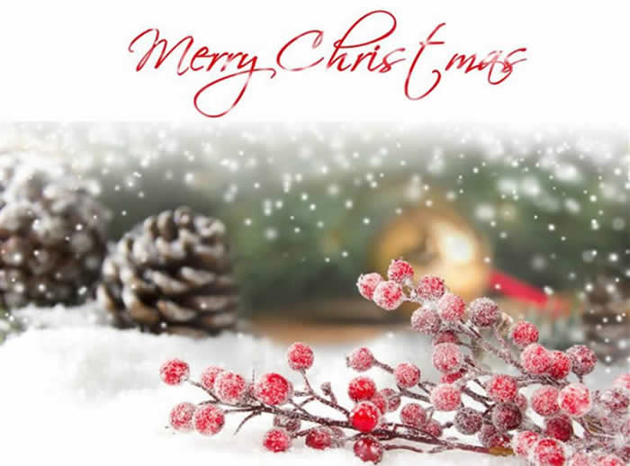 imagen con decoraciones navideñas texto de Feliz Navidad en inglés