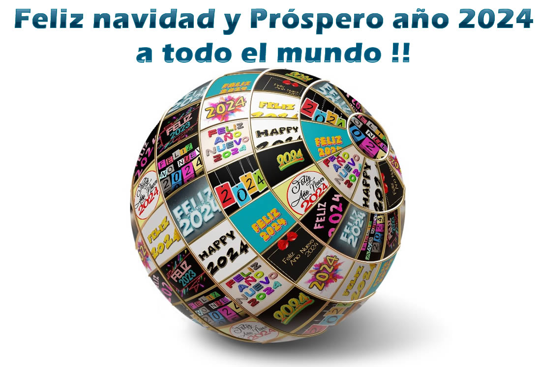 imagen de una esfera cubrió los saludos de buob 2025 en los principales idiomas y los mejores deseos: Feliz Navidad y Próspero Año 2025 para todo el mundo