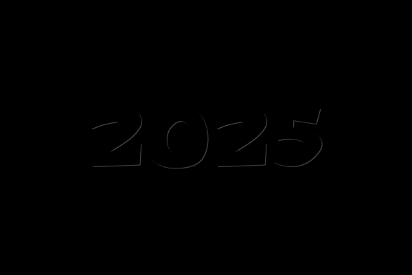gif animado con texto 2025 con movimiento de las figuras que caen y 2025 aparece en color rojo