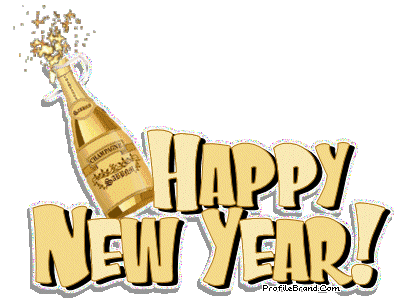 gif animado con descorchar champán y texto en inglés Feliz año nuevo