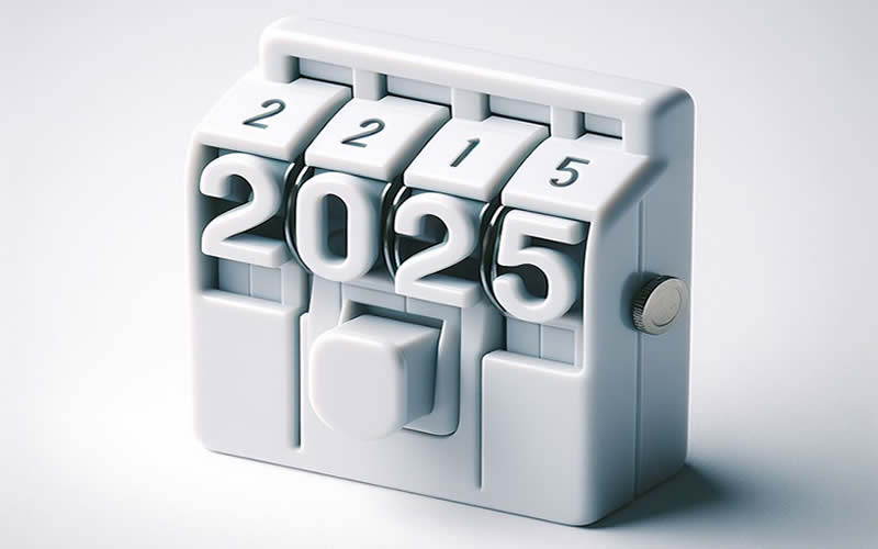 Imagen con velocímetro metálico que indica el nuevo año 2025