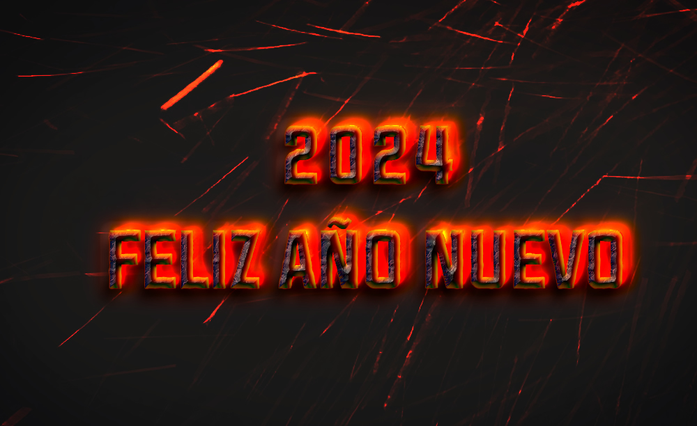 imagen con texto llameante para saludos de año nuevo 2025