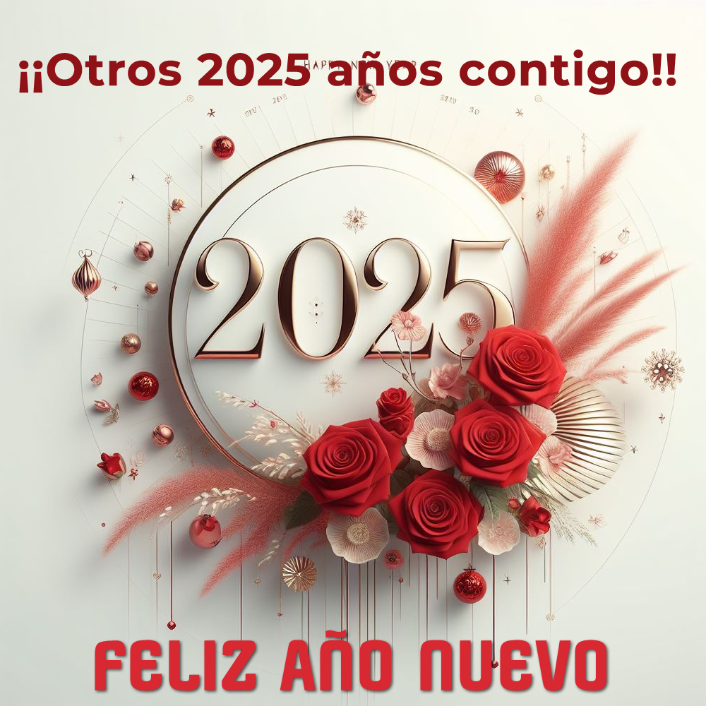Una postal romántica con una rosa para felices deseos de 2025
