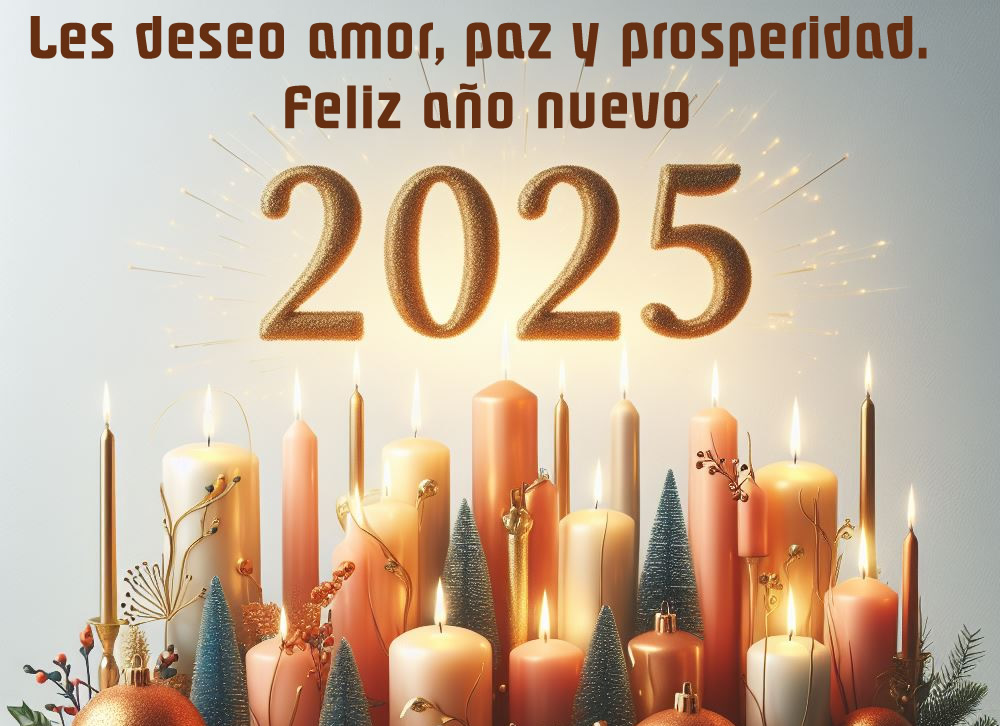 mensaje de saludo con velas para dar la bienvenida al 2025