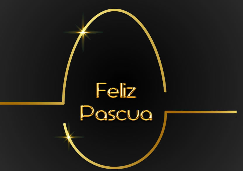Tarjeta de felicitación estilizada con huevo de Pascua, con un mensaje de bienvenida todo en oro brillante